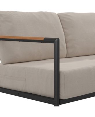 Eastport Outdoor Loveseat With Removable Plush Fabric Cushions And Teak Accented Aluminum Frame