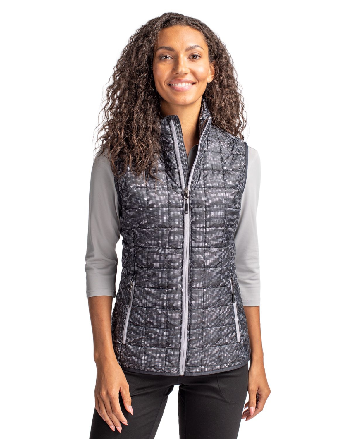 Plus Size Rainier PrimaLoft Eco Insulated Full Zip Printed Puffer Vest - Black