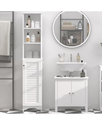 Bathroom Cabinet Cupboard Shelving Storage Unit w/ Door &amp; 6 Shelves