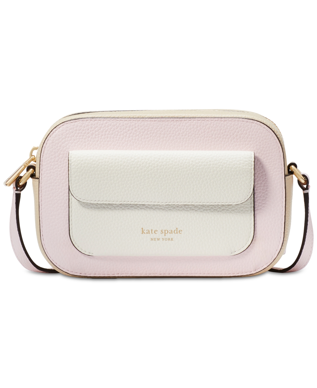 Shop Kate Spade Ava Colorblocked Pebbled Leather Mini Crossbody In Shimmer Pi