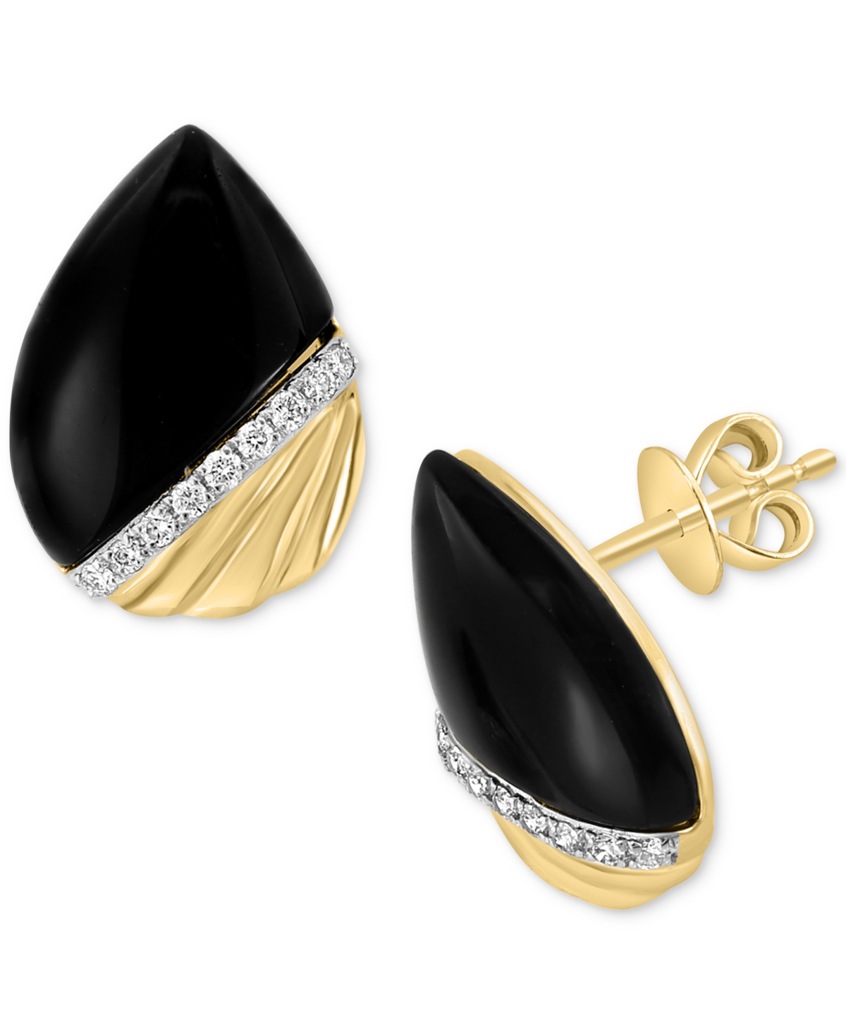 Effy Onyx & Diamond (1/10 ct. t.w.) Pear-Shaped Ridged Stud Earrings in 14k Gold - Yellow Gol