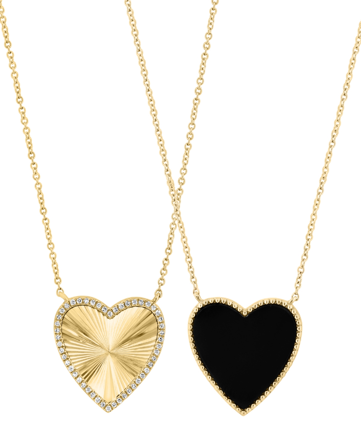 Effy Onyx & Diamond (1/10 ct. t.w.) Heart Reversible 18" Pendant Necklace in 14k Gold - Yellow Gol