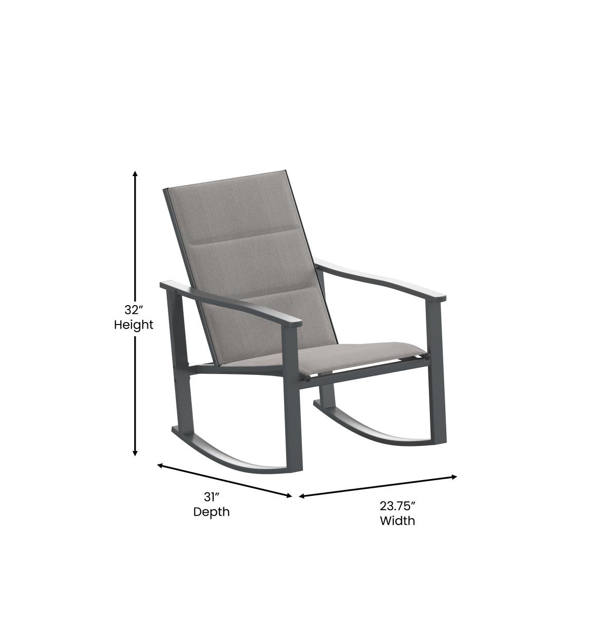 Brevyn 3 Piece Outdoor Bistro Set With Flex Comfort Rocking Chairs And Steel Framed Glass Top Table -black