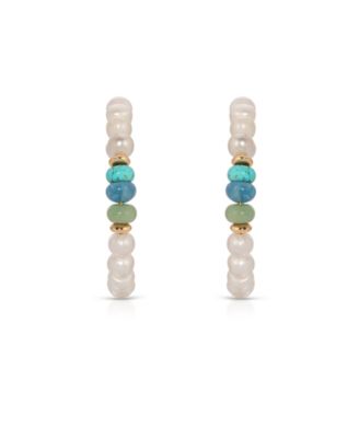 Freshwater Pearl Beaded Mixed Gemstone Hoop Earrings