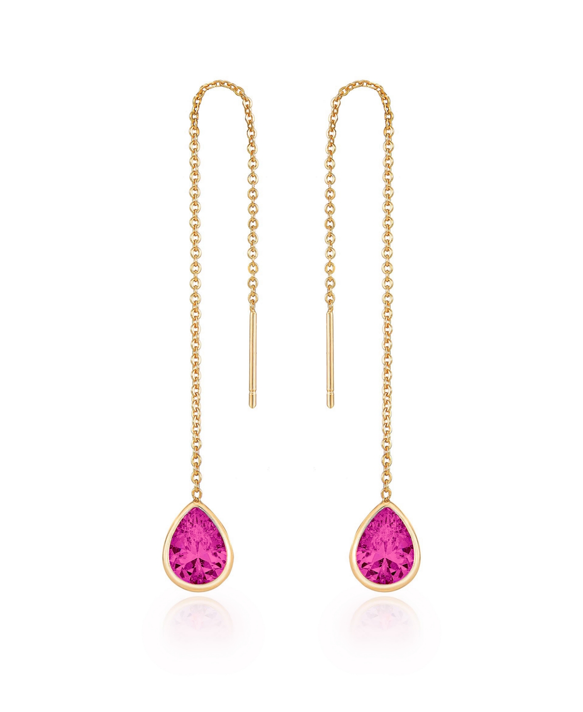 Gold Plated Chain and Crystal Dangle Earrings - Fuchsia