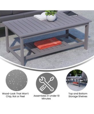 Riviera All-Weather Poly Resin Wood Two Tiered Adirondack Slatted Coffee Conversation Table