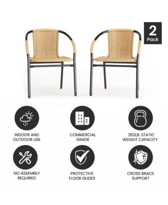 2 Pack Rattan Indoor-Outdoor Restaurant Stack Chair With Curved Back
