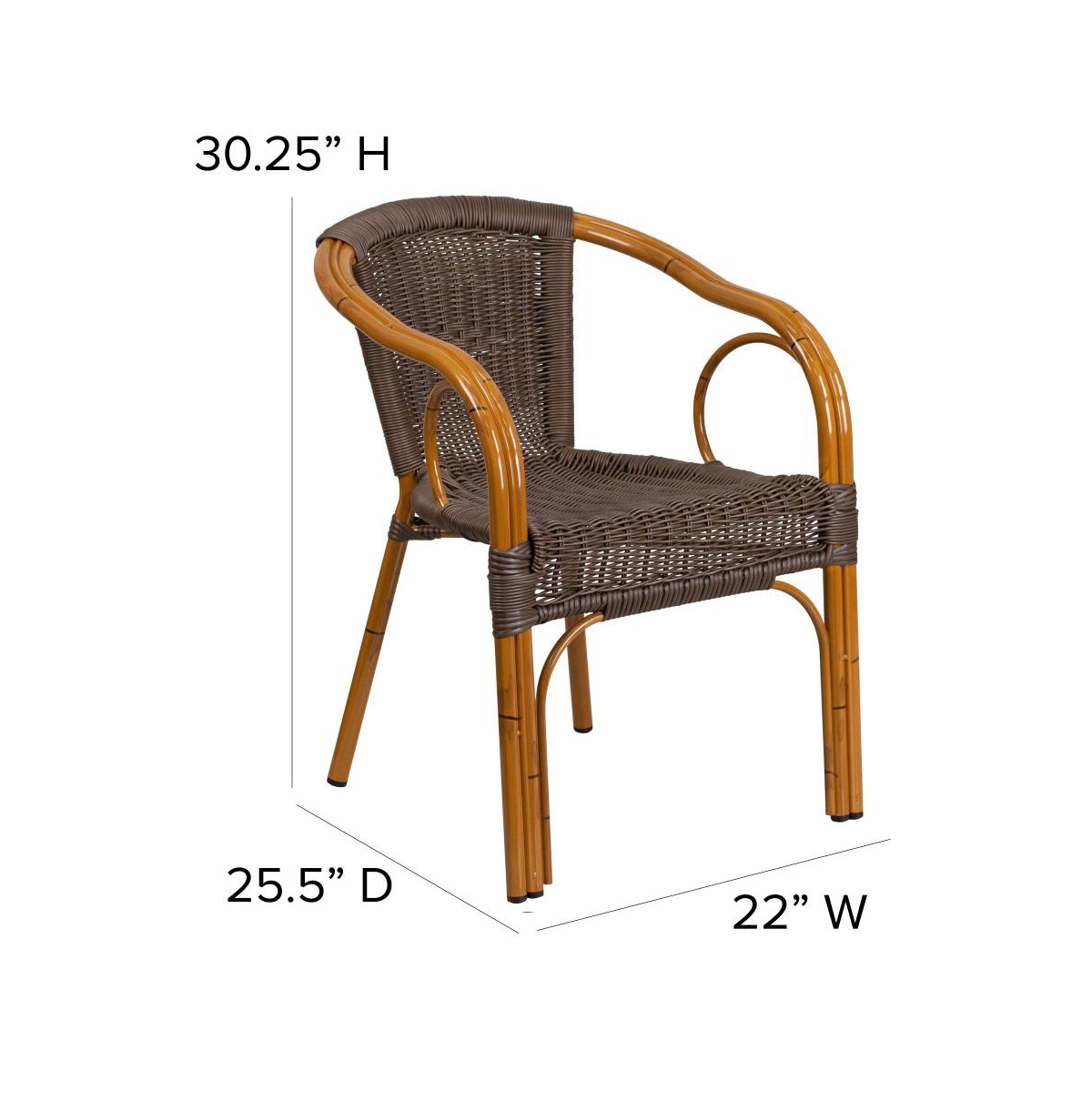 Esna Series Stacking Rattan Patio Chair With Bamboo Look Aluminum Frame And Integrated Arms