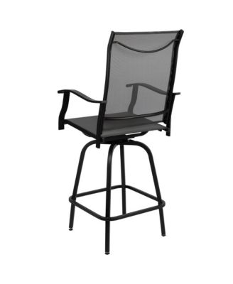 Set Of 2 Brett High Back Bar Height Swivel Patio Stools With Powder Coated Metal Frames And Textilene Upholstery
