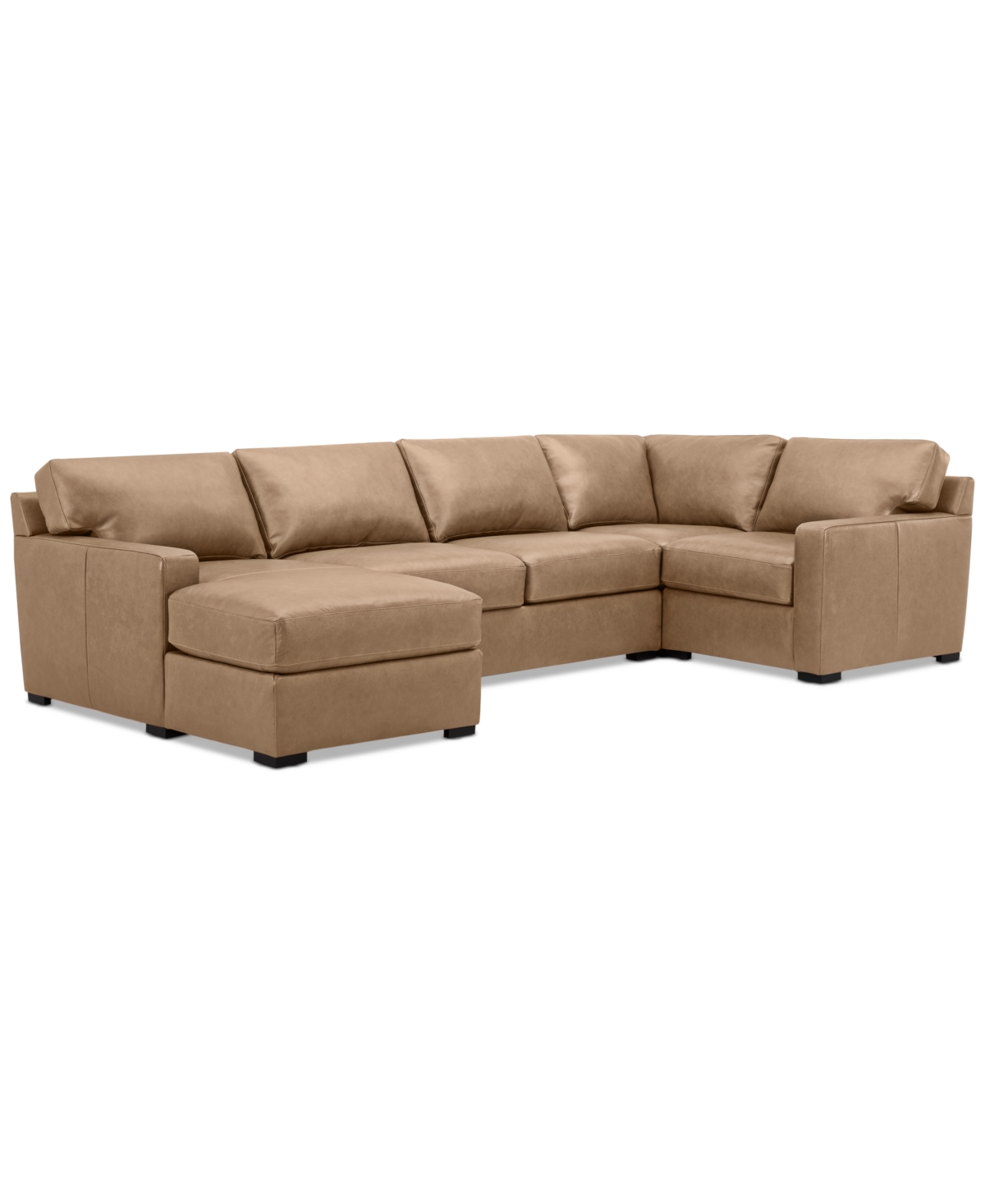 Macy's Radley 136" 4-pc. Leather Square Corner Modular Chaise Sectional, Created For  In Light Natural