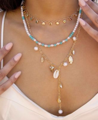 Morocco Turquoise Beaded 18k Gold Plated Necklace Set