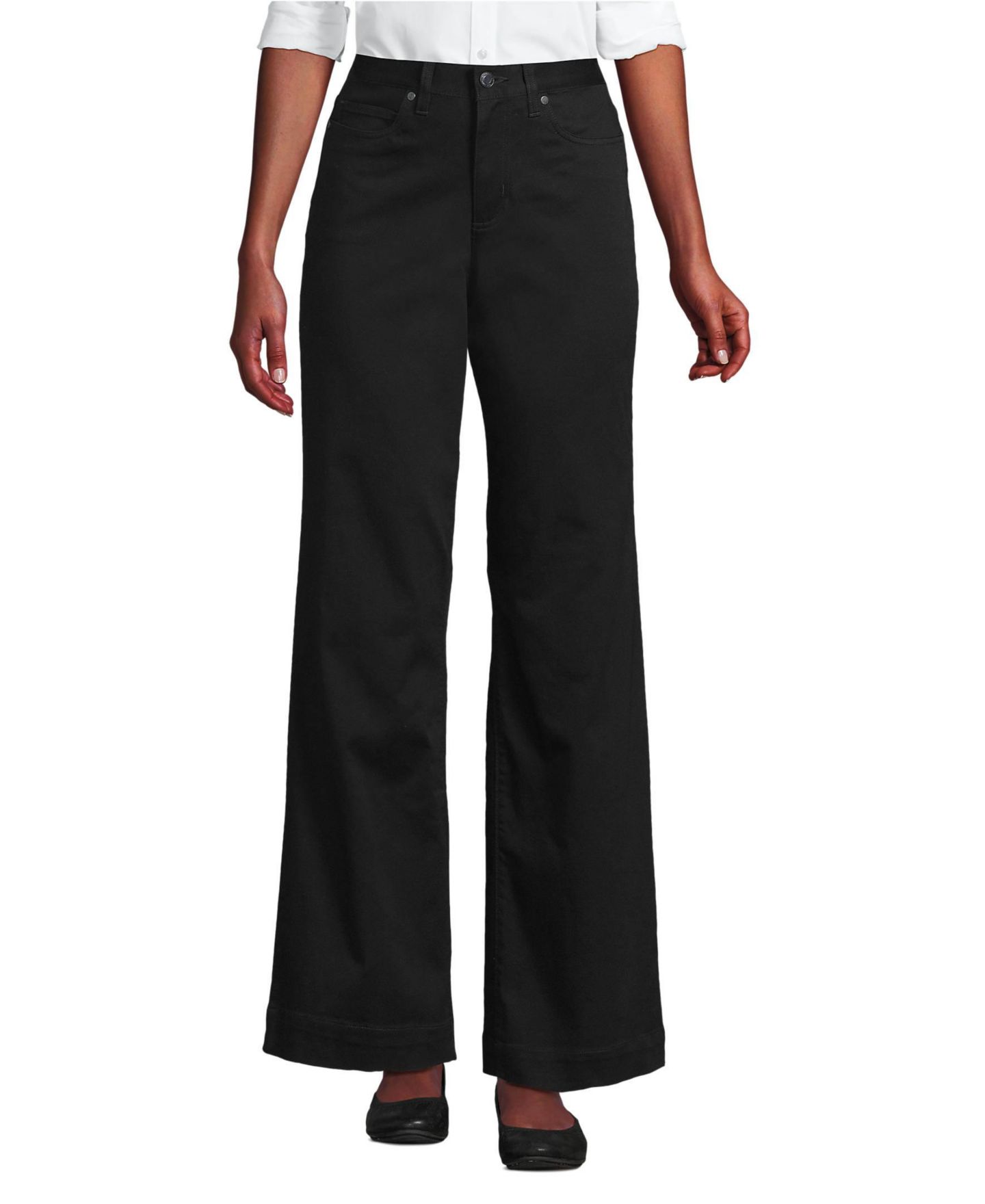 Женские брюки Lands' End High Rise 5 Pocket Wide Leg Chino, цвет: Чёрный — фото 1