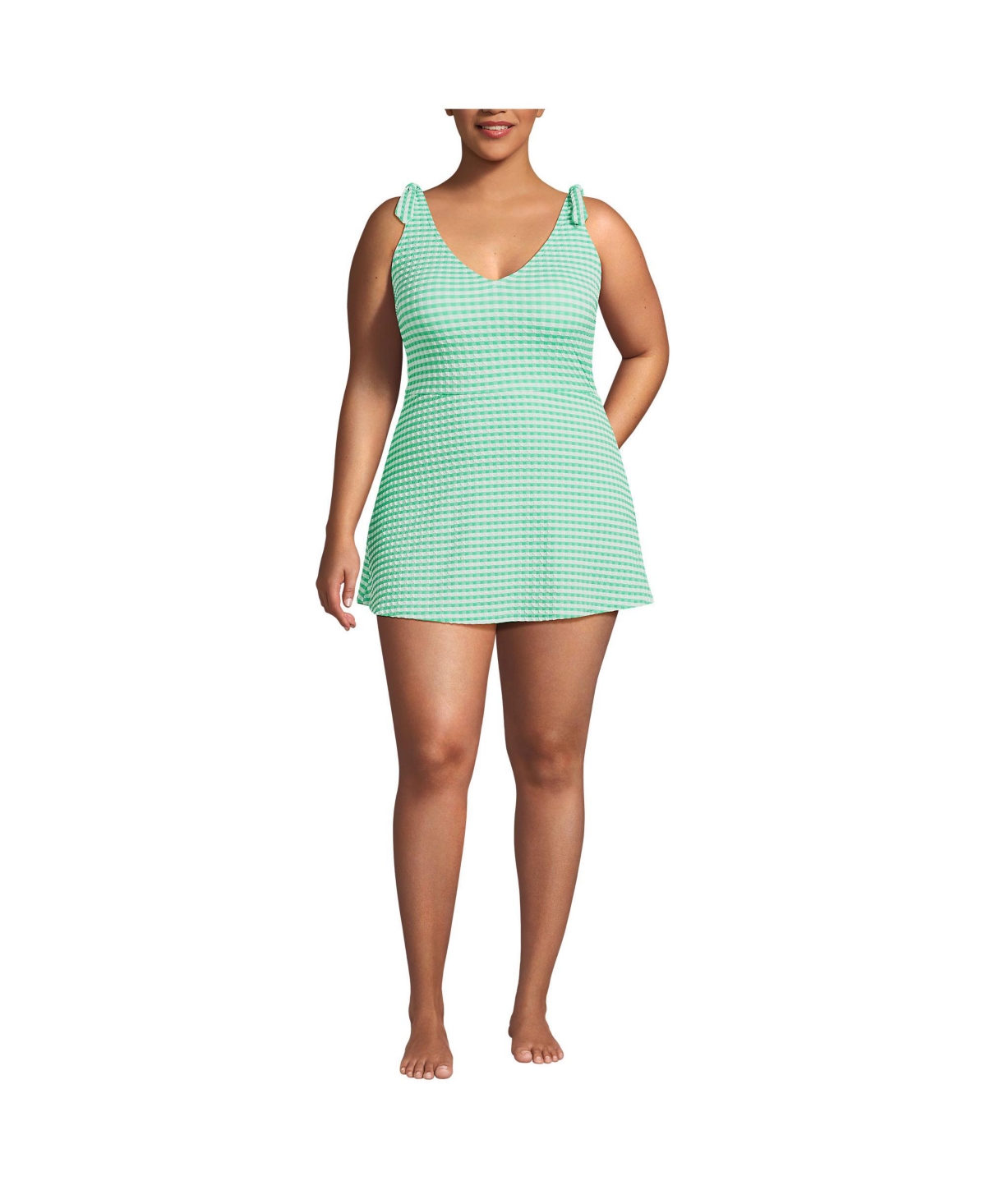Plus Size Gingham Mini Swim Dress One Piece Swimsuit - Wintergreen/white gingham