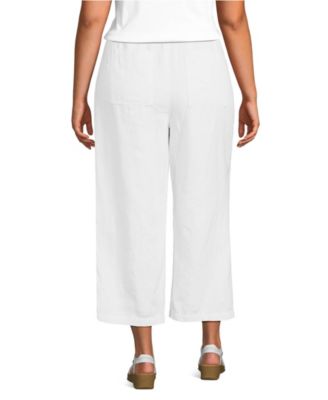 Women's High Rise Drawstring Linen Wide Leg Crop Pants