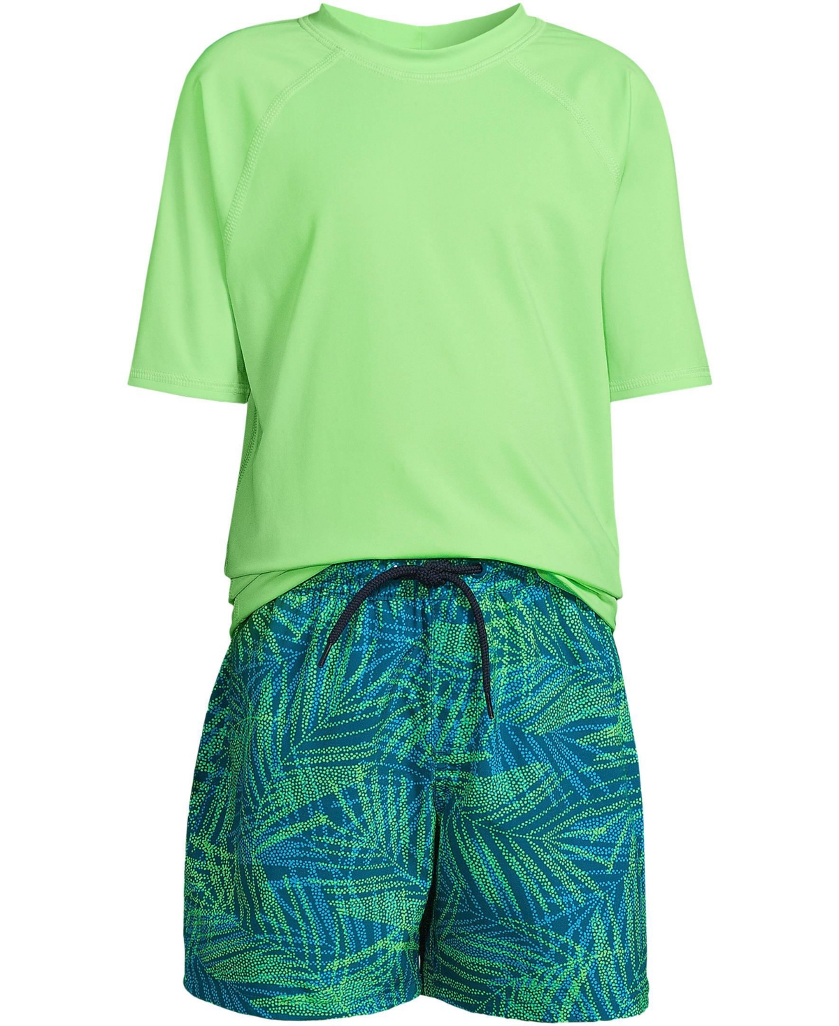 Lands' End Boys Chlorine Resistant Short Sleeve Upf 50 Rash Guard Swim Trunk Set