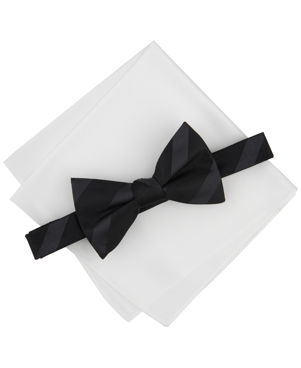 Men's Westfield Stripe Bow Tie & Solid Pocket Square Set, Created for Macy's - Black