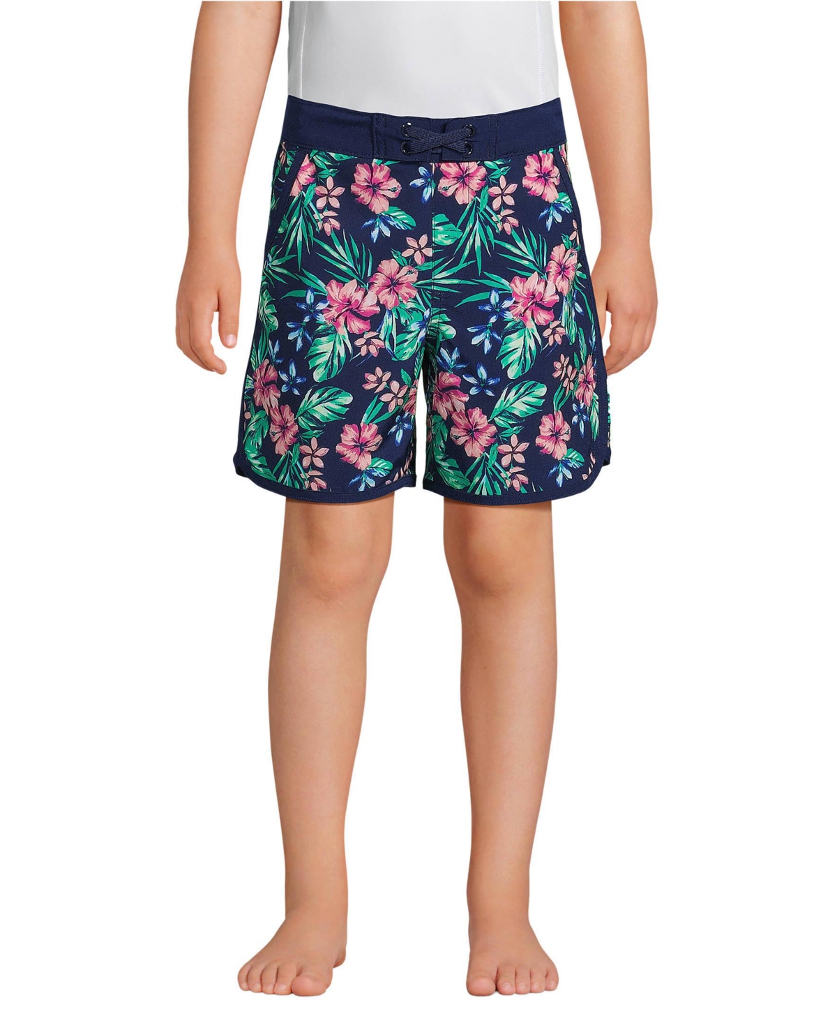 Lands' End Boys Active Stretch Curved Hem Long Board Short -rosella floral