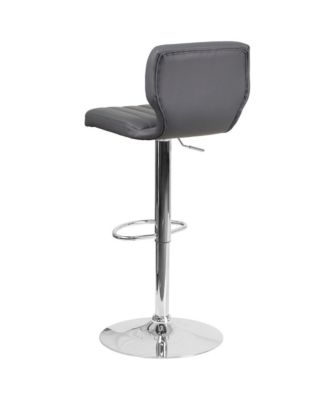 Set Of Two Swivel Bar Stools With Vertical Stitched Back And Adjustable Chrome Base With Footrest