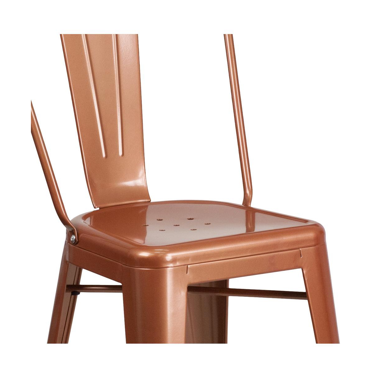 Stella Metal Indoor-Outdoor Counter Stool With Vertical Slat Back And Integrated Footrest