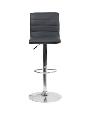 Modern Vinyl Adjustable Height Barstool With Horizontal Stitch Back, Set Of 2