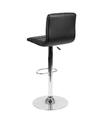 Modern Vinyl Adjustable Height Barstool With Horizontal Stitch Back, Set Of 2
