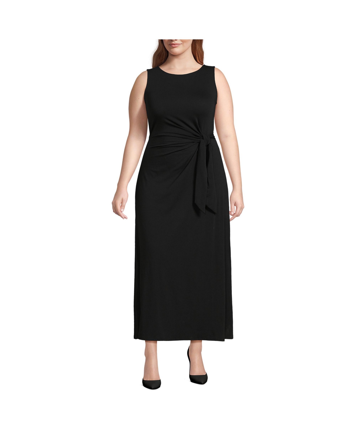 Plus Size Sleeveless Tie Waist Maxi Dress - Black