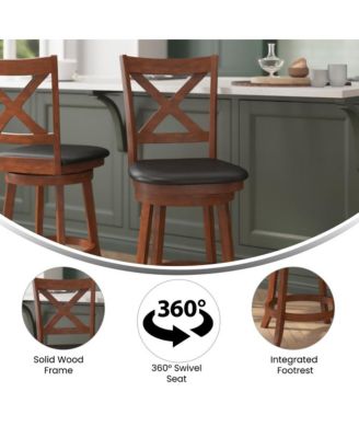 Sora Classic Wooden Crossback Swivel Counter Height Pub Stool With Upholstered Padded Seat And Integrated Footrest