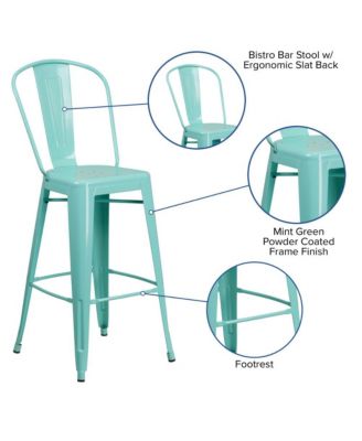 Sabine Metal Indoor-Outdoor Barstool With Vertical Slat Back And Integrated Footrest
