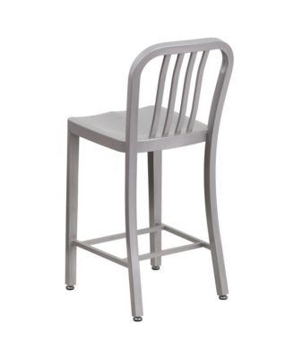 Santorini Galvanized Steel Indoor/Outdoor Counter Bar Stool With Slatted Back And Powder Coated Finish