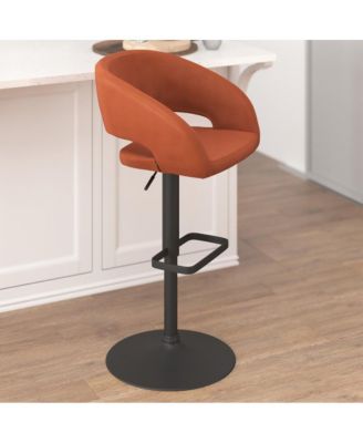 Shae Contemporary Upholstered Adjustable Height Barstool With Rounded, Cutout Mid-Back And Pedestal Base
