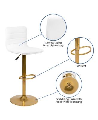 Set Of 2 Contemporary Height Adjustable Swivel Stools With Back And Pedestal Base With Footrest