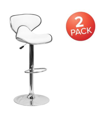 2 Pack Contemporary Cozy Mid-Back Vinyl Adjustable Height Barstool With Chrome Base