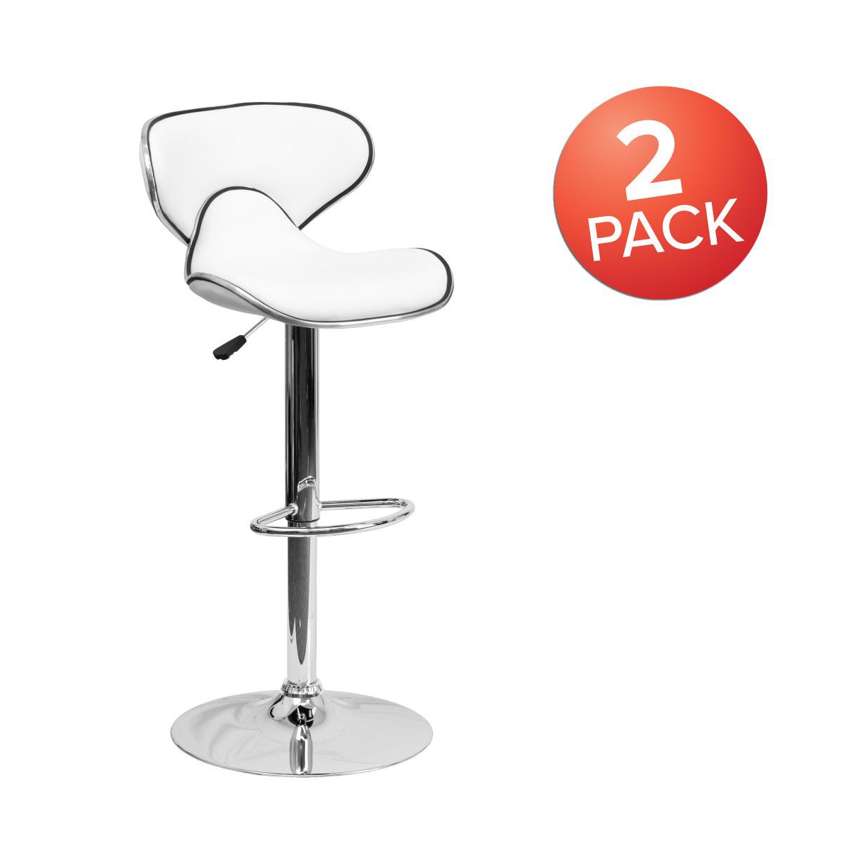 Emma+Oliver 2 Pack Contemporary Cozy Mid-Back Vinyl Adjustable Height Barstool With Chrome Base