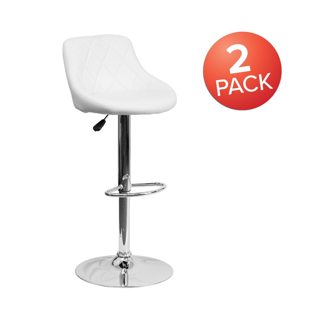 2 Pack Contemporary Vinyl Bucket Seat Adjustable Height Barstool With Diamond Pattern Back And Chrome Base
