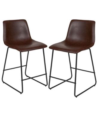 24 Inch Faux Counter Height Bucket Seat Stools, Set Of 2
