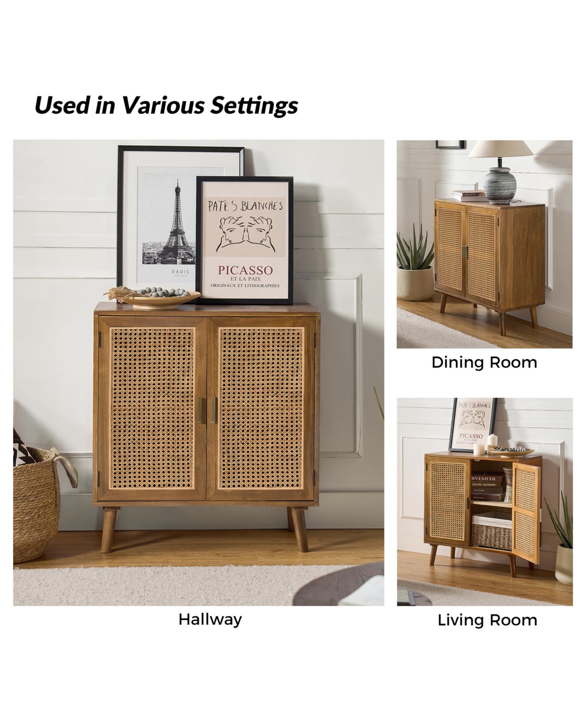Hulala Home Accent Storage Rattan Cabinet Cupboard Console Table for Dining Room