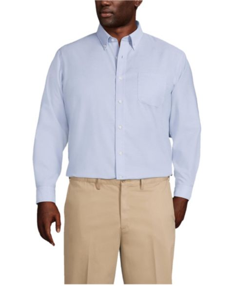 Мужская рубашка Lands' End Big and Tall Traditional Fit Solid No Iron Supima Oxford Dress Shirt, цвет: Синий