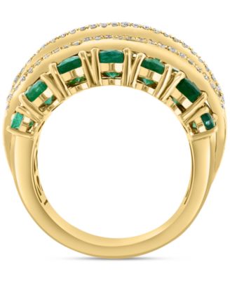 EFFY&reg; Emerald (6-1/2 ct. t.w.) & Diamond (1/4 ct. t.w.) Multirow Statement Ring in 14k Gold