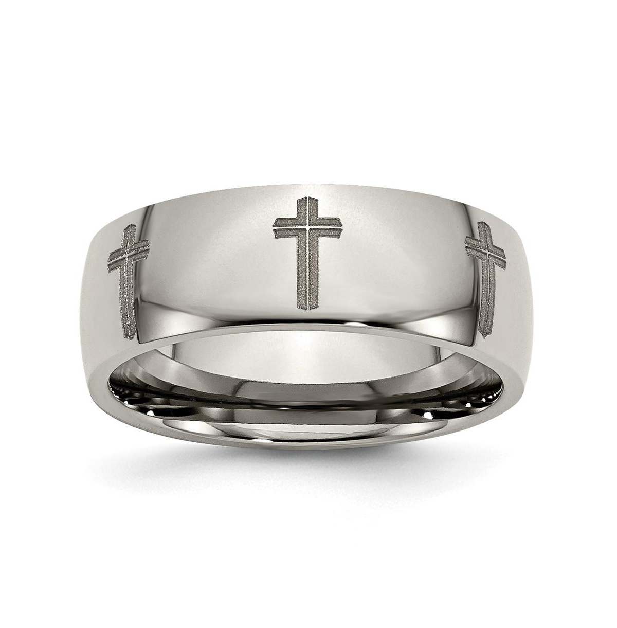 Titanium Polished Cross Laser Design Wedding Band Ring