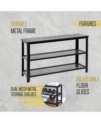 Solid Pine Wood 3-Tier Entryway Shoe Rack Bench With Metal Mesh Shelves, For Entryway, Mudroom, Or Bedroom, And More!