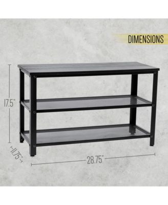 Solid Pine Wood 3-Tier Entryway Shoe Rack Bench With Metal Mesh Shelves, For Entryway, Mudroom, Or Bedroom, And More!