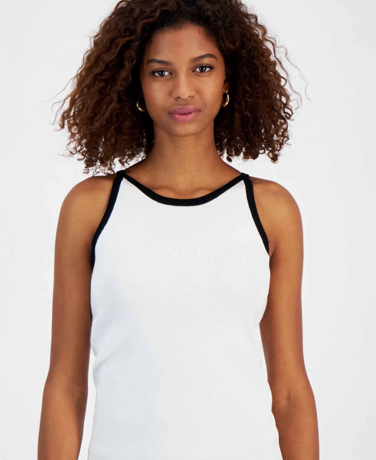 T Tahari Women's Contrast Trim Sleeveless Halter Sweater