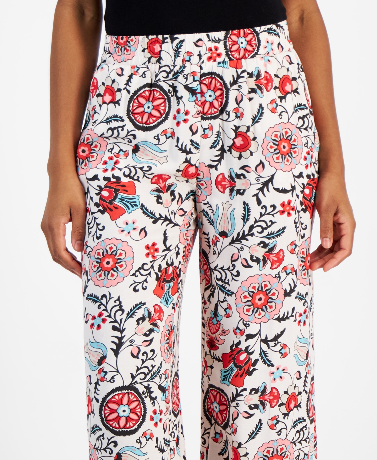 T Tahari Women's Printed Pull-On Wide-Leg Pants