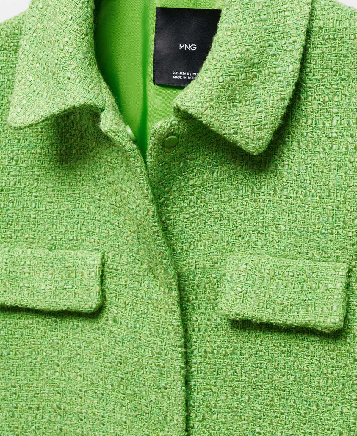 Mango Cropped Tweed Jacket With Pockets Green In Green