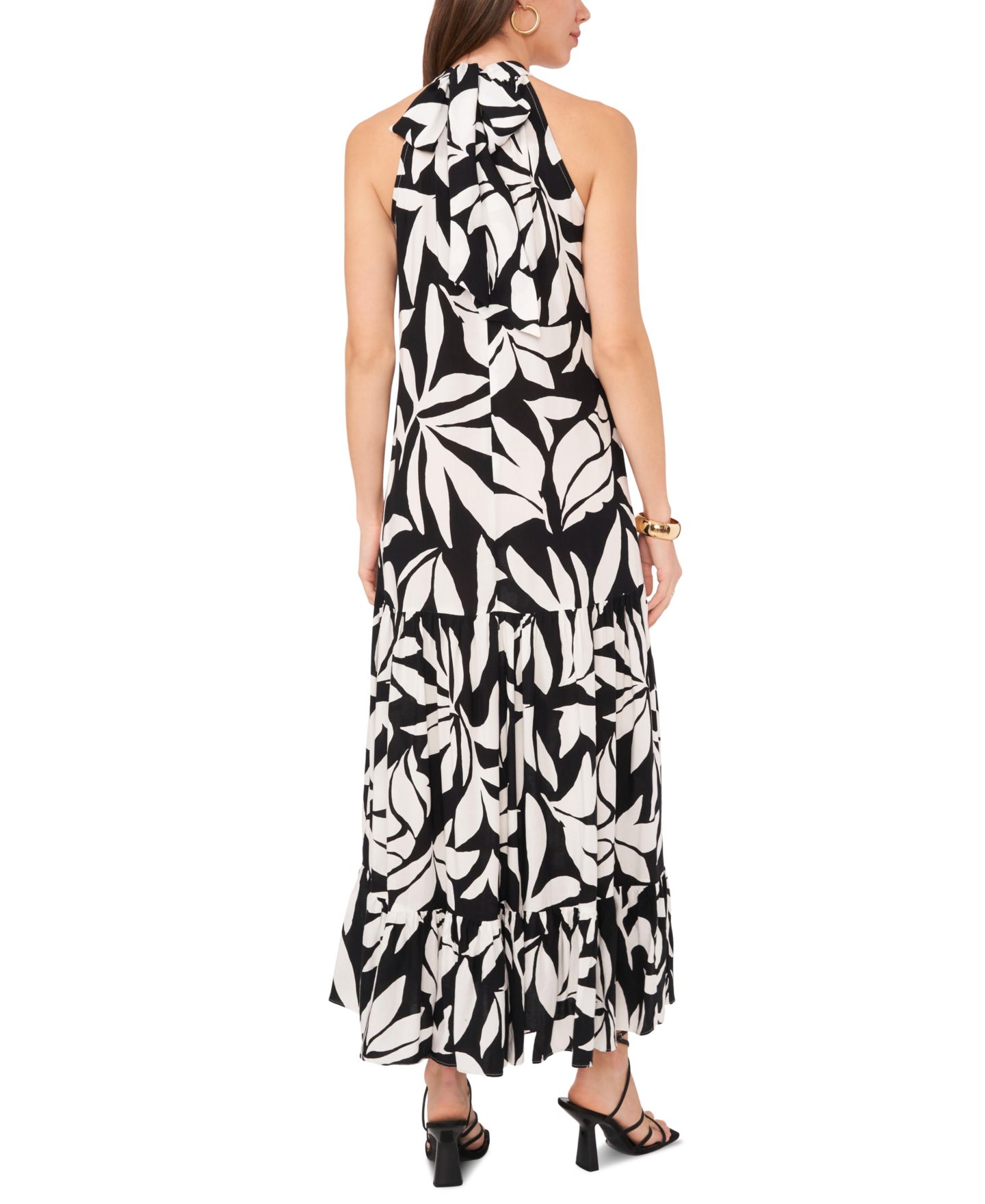 Женское платье Vince Camuto Printed Tiered Halter-Neck Maxi, цвет: Насыщенный чёрный — фото 2