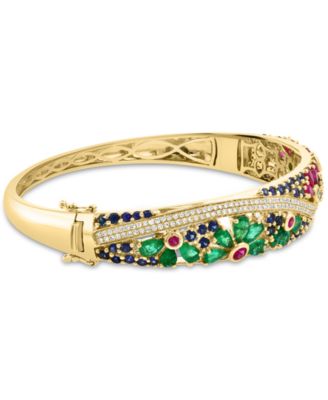 EFFY&reg; Multi-Gemstone (7-1/3 ct. t.w.) & Diamond (5/8 ct. t.w.) Flower Scape Bangle Bracelet in 14k Gold