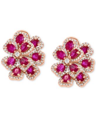 EFFY&reg; Ruby (4-1/4 ct. t.w.) & Diamond (7/8 ct. t.w.) Flower Statement Earrings in 14k Rose Gold