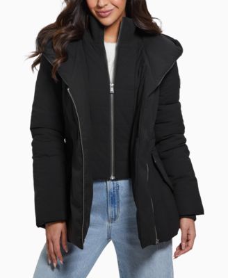Women's Bibbed Shawl-Collar Hooded Puffer Coat