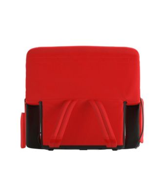 heated reclining with armrests, padded polyester, portable stadium chair with dual pockets and backpack straps.