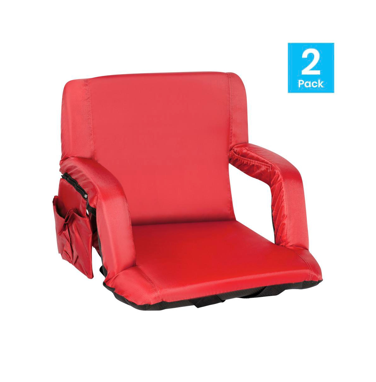Emma+Oliver Set Of 2 Portable Stadium Chairs With Armrests, Reclining Padded Back & Seat, Lightweight Metal Frame & Backpack Straps, Storage Pockets